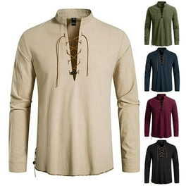 トップス 80s 90s EURO unknown linen lace up shirt Linen Shirt for Men - Mantas, Men's Long Sleeve Lace-up