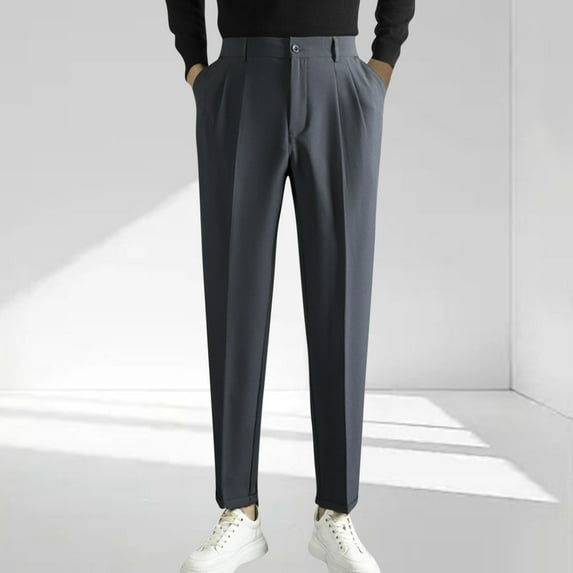 Brondbend Men's Fashion Straight Leg Pants Casual 2025 Elastic Waist Business Solid Color Pockets Suit Pants Lounge Trousers Online Shopping