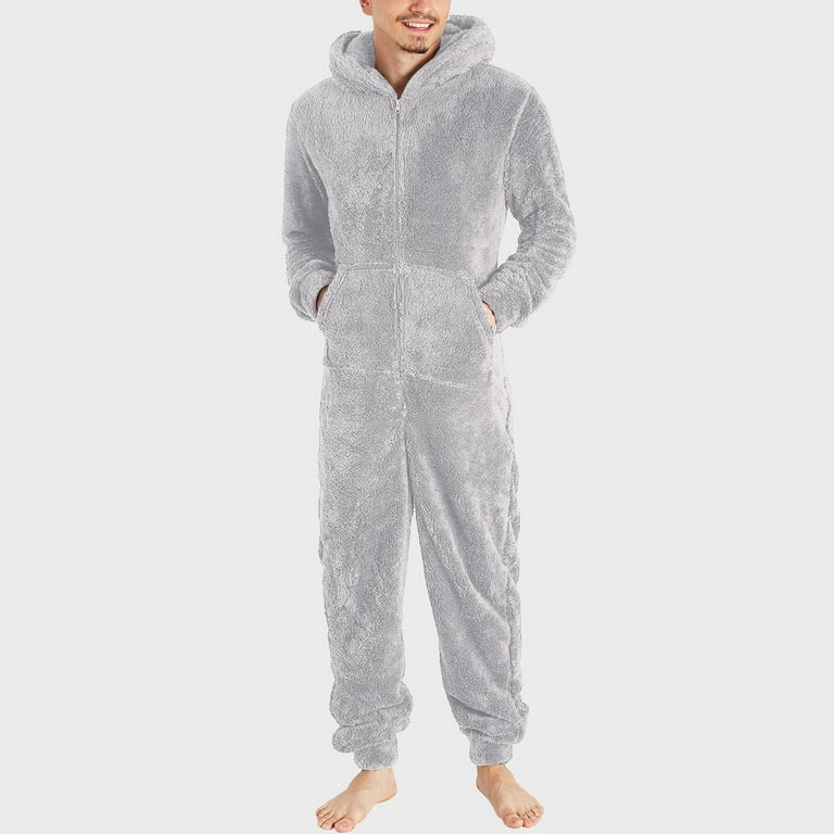 ZZwxWA Men's Hooded Jumpsuit Zip Up One Piece Pajamas Fleece