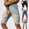thumbnail image 1 of ZZwxWA Men's Jeans Shorts 2025 Trendy Solid Color Washed Ripped Casual Pocket Stretch Skinny Y2k Denim Short Pants up to 50% Off, 1 of 7