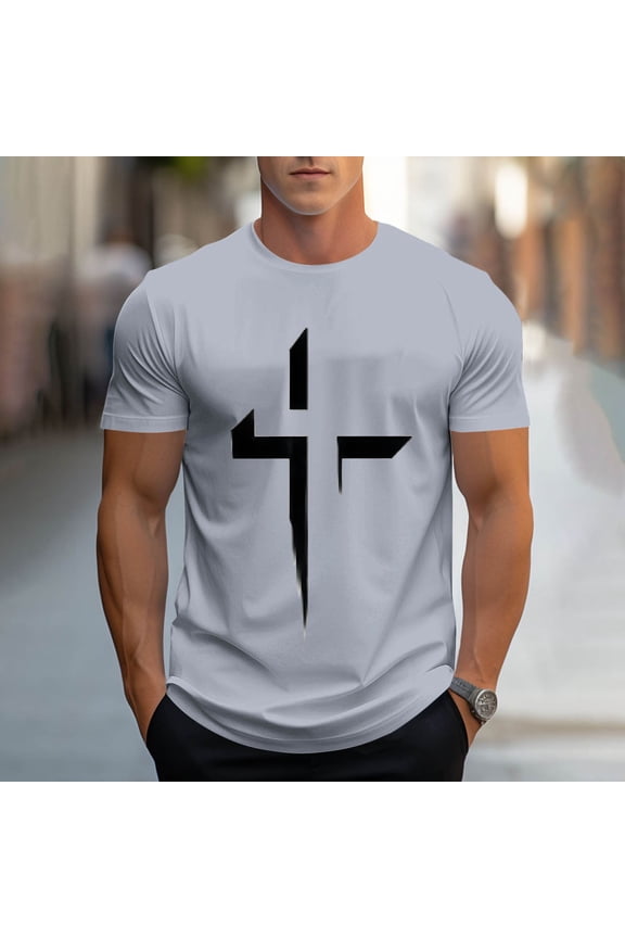 Men's Jesus Cross 3D Print T-Shirt Summer Short Sleeve Fashion Graphic Tees Tops Christian Religious Bible T-Shirts Festival Gift