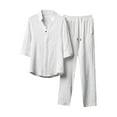 thumbnail image 1 of Brondbend Men's Linen Sets Henley Shirts 2 Piece Vacation Outfits 2025 Summer Beach Casual Suit Long Sleeve Shirt Yoga Pants Sales, 1 of 6