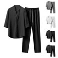 thumbnail image 1 of ZZwxWA Men's Linen Sets Henley Shirts 2 Piece Vacation Outfits 2025 Summer Beach Casual Suit Long Sleeve Shirt Yoga Pants Festival Gift, 1 of 7