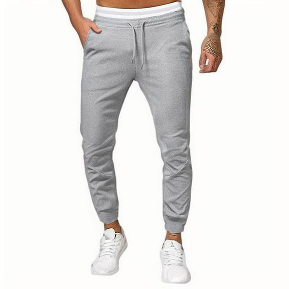 Brondbend Men's Pants Man Solid Color Drawstring Pockets Binding Leg Trousers Men Sweatpants