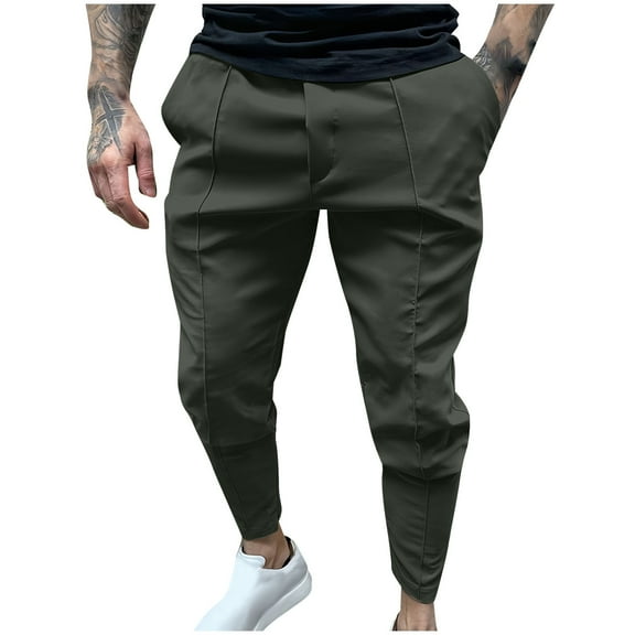 ZZwxWA Men's Pants Men Elastic Solid Color Zipper Multiple Pockets Foot Binding Elastic Waist Draw Rope Trousers Dress Pants for Men up to 50% Off