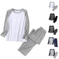 thumbnail image 1 of ZZwxWA Men's Raglan Pajama Set Woven Plain-Weave Sleepwear Long Sleeve Sleep Shirt Set with Pockets Drawstring Loungewear Holiday, 1 of 3