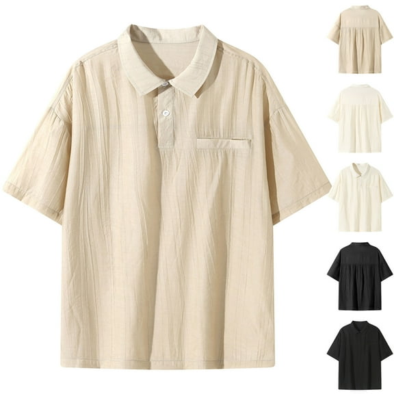 ZZwxWA Men's Shirts Spring Summer Casual Cotton Linen Solid Color Short Sleeve Shirts Loose Stand Collar Shirts Mens Holiday Saving