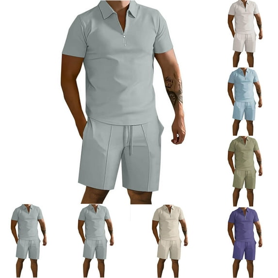ZZwxWA Men's Short Sleeve Henley Shirt and Shorts Set Summer Vacation Beach Outfits Fashion Tracksuits Outfits for Men