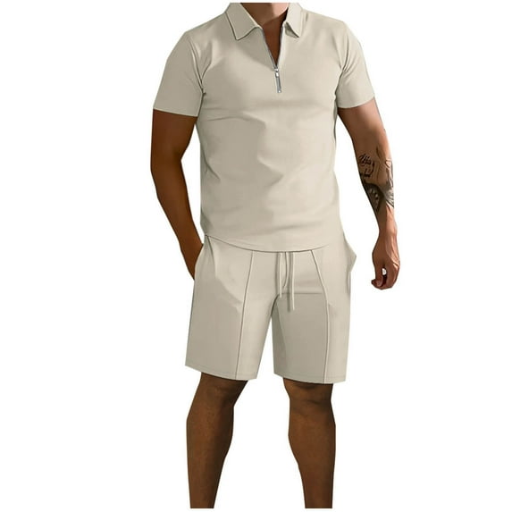 ZZwxWA Men's Short Sleeve Henley Shirt and Shorts Set Summer Vacation Beach Outfits Fashion Tracksuits Outfits for Men Summer Saving