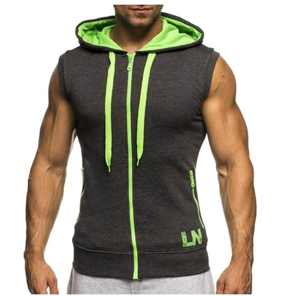 ZZwxWA Men's Sleeveless Slim Fit Hoodie Vest Zipper Drawstring Gilet Jacket with Pocket Men's Bodybuilding Hood Gym Tank Tops