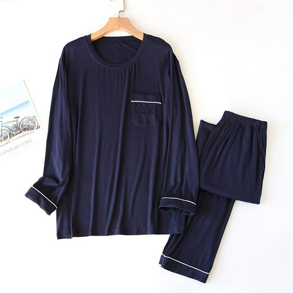 ZZwxWA Men's Soft Cotton Pajamas Set with Pockets Long Sleeve Sleepwear Top and Pajamas Pants Soft Lounge Set Holiday Saving