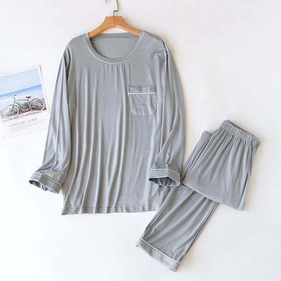 ZZwxWA Men's Soft Cotton Pajamas Set with Pockets Long Sleeve Sleepwear Top and Pajamas Pants Soft Lounge Set Online Shopping