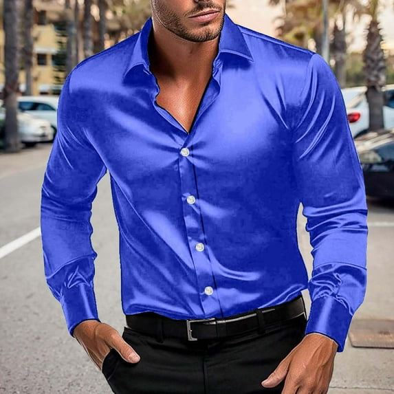 ZZwxWA Men's Stretch Wrinkle Free Dress Shirts Formal Wedding Prom Long Sleeve Slim Fit Button Down Shirt Party Shirt Sale