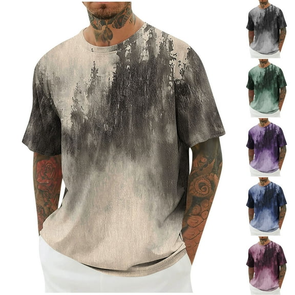 ZZwxWA Men's Tie Dye T-Shirt Gradient Short Sleeve Tops Summer Casual Crew Neck Shirts Outdoor Activities Loose Fit Tees Holiday Saving