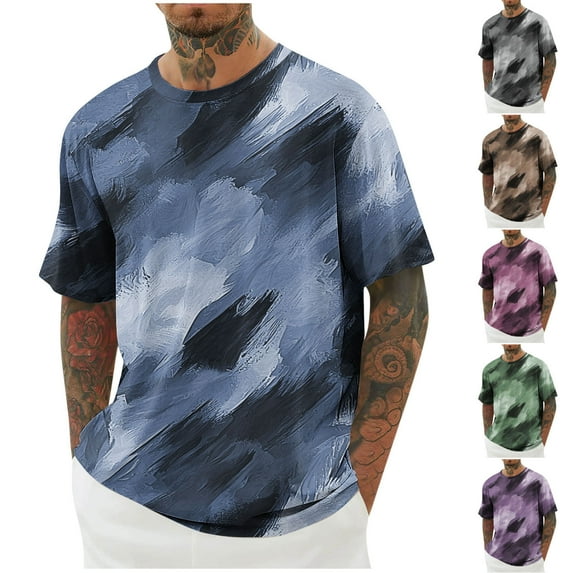 ZZwxWA Men's Tie Dye T-Shirt Oversized Gradient Color Short Sleeve Tops Summer Casual Crew Neck Pullover Loose Fit Tee Shirts Festival Gift
