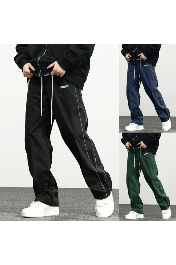 Men's Track Pants Straight Leg Acitve Streetwear Elastic Waist Parachute Pants with Pockets Festival Gift