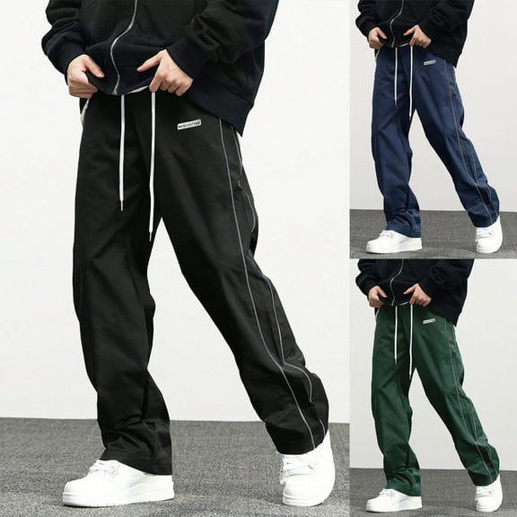 ZZwxWA Men's Track Pants Straight Leg Acitve Streetwear Elastic Waist Parachute Pants with Pockets Holiday Gift Finder