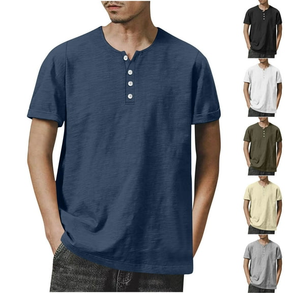 ZZwxWA Men's Tshirt Cotton Top Basic Soft Casual Henley Short Sleeve Thin Summer Comfy Fall Classic T-Shirt Holiday Gift Finder
