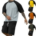 thumbnail image 1 of ZZwxWA Mens 2 Piece Sweatsuit Round Neck Raglan Short Sleeve Shirt and Cargo Shorts Sets Summer Outfits Casual Tracksuits 50% Off Clear, 1 of 7