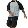 thumbnail image 1 of ZZwxWA Mens 2 Piece Sweatsuit Round Neck Raglan Short Sleeve Shirt and Cargo Shorts Sets Summer Outfits Casual Tracksuits, 1 of 6