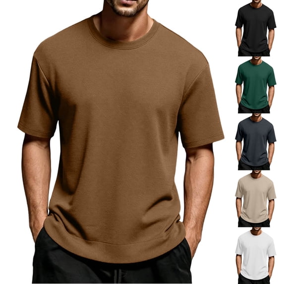 WIZUTIZ Mens Athletic T-Shirts Crewneck Basic Short Sleeve Mens Cotton Casual Workout Fitness Tops Pullover Relaxed Fit Solid