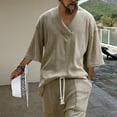 thumbnail image 1 of ZZwxWA Mens Casual 2 Piece Outfits Knit V Neck Short Sleeve Tshirts and Shorts Set Tracksuits with Pockets Holiday, 1 of 5