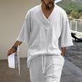 thumbnail image 1 of ZZwxWA Mens Casual 2 Piece Outfits Knit V Neck Short Sleeve Tshirts and Shorts Set Tracksuits with Pockets up to 50% Off, 1 of 5