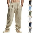 thumbnail image 1 of ZZwxWA Mens Casual Linen Pants Elastic Waist Drawstring Straight-Legs Yoga Pants Summer Beach Loose Fit Lightweight Trousers Festival Gift, 1 of 7