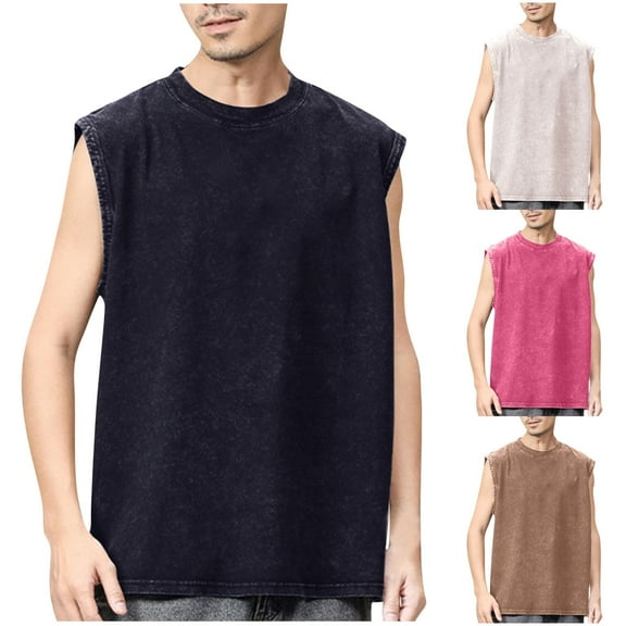 ZZwxWA Mens Cotton Workout Gym Tank Top Sleeveless Cut Off Muscle Shirts Acid Wash Tshirts Running Beach Loose Fit Tees Tax Free Weekend