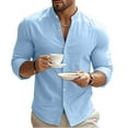 thumbnail image 1 of ZZwxWA Mens Crew Neck Long Sleeve Shirt Casual Solid Color Blouse Button Down Up Holiday Shirts Fit Versatile Tshirt Tops Cotton Linen, 1 of 6