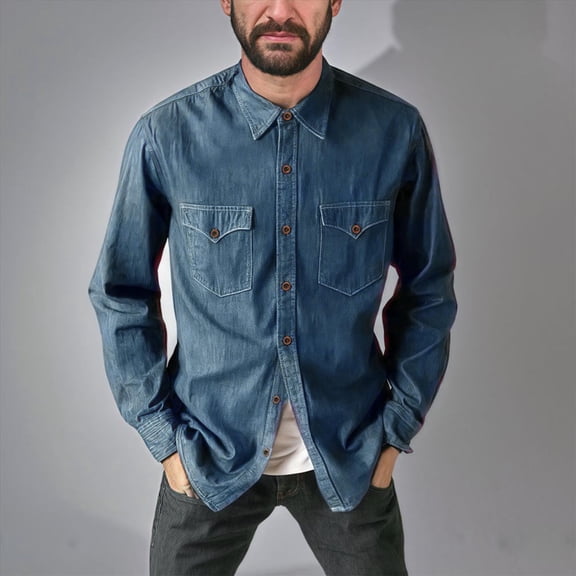 ZZwxWA Mens Denim Dress Shirt Comfy Soft Wrinkle-Free Stretch Long Sleeve Jean Work Shirts Regular Fit Button Down Shirts Holiday Saving