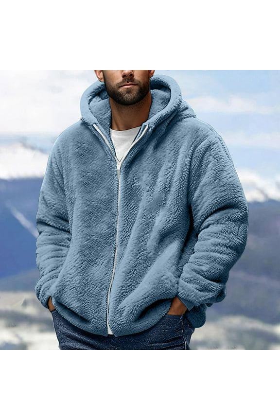 Mens Fluffy Jackets with Pockets Fleece Fuzzy Hoodies Full Zip Winter Coats Warm Plush Outerwear Heavyweight Coat Sherpa Jacket Sales