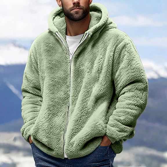 ZZwxWA Mens Fluffy Jackets with Pockets Fleece Fuzzy Hoodies Full Zip Winter Coats Warm Plush Outerwear Heavyweight Coat Sherpa Jacket 50% Off Clear
