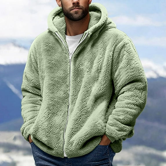 ZZwxWA Mens Fluffy Jackets with Pockets Fleece Fuzzy Hoodies Full Zip Winter Coats Warm Plush Outerwear Heavyweight Coat Sherpa Jacket