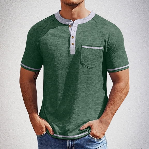 ZZwxWA Mens Henley Shirts Short Sleeve Casual Button T-Shirts Basic Tee Shirts Summer Vintage T Shirts with Pocket