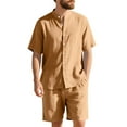 thumbnail image 1 of ZZwxWA Mens Linen 2 Piece Set Casual Short Sleeve Henley Shirts and Beach Yoga Shorts Summer Vacation Matching Outfits, 1 of 5