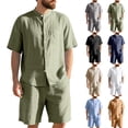 thumbnail image 1 of ZZwxWA Mens Linen 2 Piece Set Casual Short Sleeve Henley Shirts and Beach Yoga Shorts Summer Vacation Matching Outfits Holiday, 1 of 7