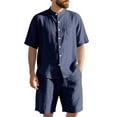 thumbnail image 1 of ZZwxWA Mens Linen 2 Piece Set Casual Short Sleeve Henley Shirts and Beach Yoga Shorts Summer Vacation Matching Outfits Reduced Price, 1 of 5