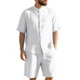 thumbnail image 1 of ZZwxWA Mens Linen 2 Piece Set Casual Short Sleeve Henley Shirts and Beach Yoga Shorts Summer Vacation Matching Outfits Discount, 1 of 6