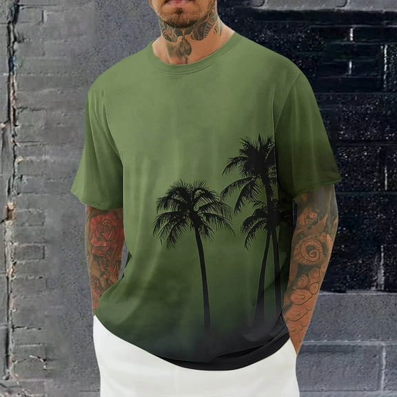 ZZwxWA Mens Palm Tree T Shirts Summer Tropical Hawaii Ink Graphic Crew Neck Short Sleeve Tees Casual Stylish Vacation Beach Tops