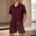 thumbnail image 1 of ZZwxWA Mens Short Sets 2 Piece Summer Beach Outfits Short Sleeve Shirts and Shorts Sets for Men Texture Button Down Shirts & Shorts Casual Vacation Set, 1 of 5