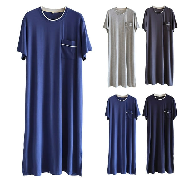 ZZwxWA Mens Short Sleeve Modal Nightdress Classic Solid Color Mens Pajamas Nightshirt Mid-Length Nightgowns Loose
