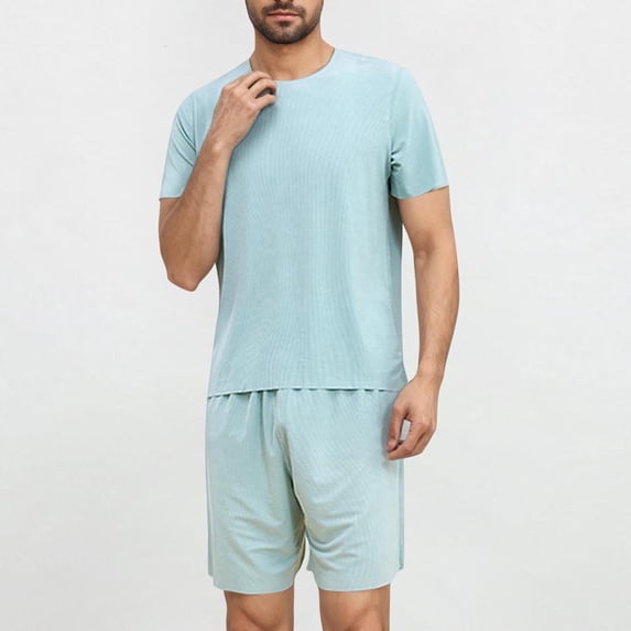 ZZwxWA Mens Sliky Pajama Sets Summer Homewear 2 Piece Outfits Short Sleeve Crewneck T-Shirts and Shorts Basic Sleep Set Festival Gift