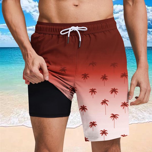 ZZwxWA Mens Swim Trunks with Compression Liner 7" Board Shorts with Pockets 2 in 1 Quick Dry Bathing Suits Reduced Price