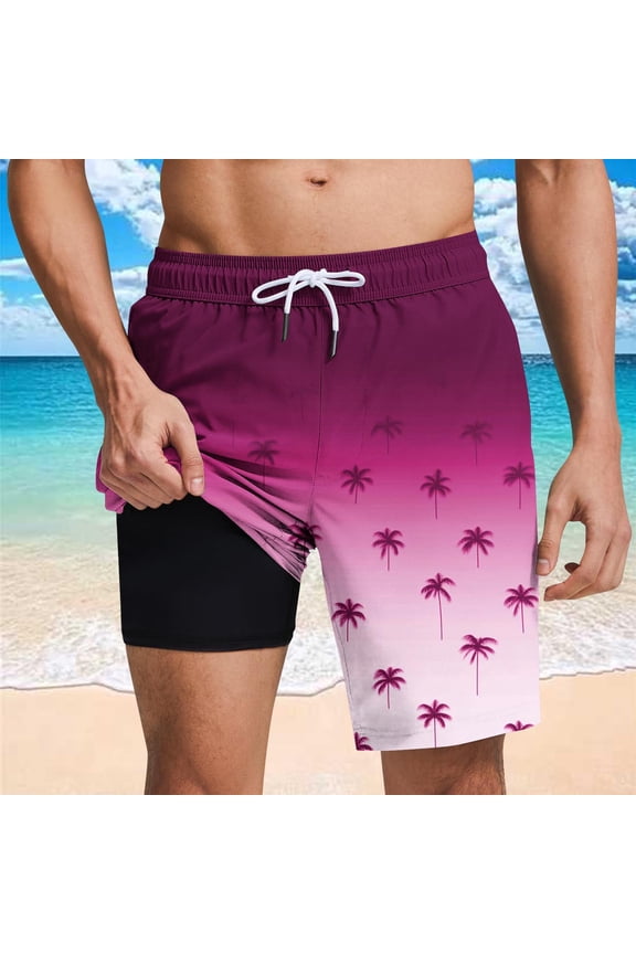 Mens Swim Trunks with Compression Liner 7" Board Shorts with Pockets 2 in 1 Quick Dry Bathing Suits Tax Free Weekend