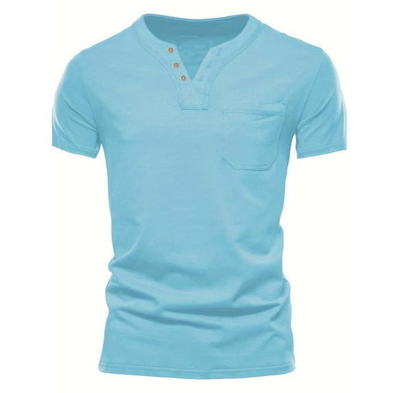 ZZwxWA Mens V Neck Loose Fit Shirt Solid Color Short Sleeve Shirts Comfy Lightweight Casual Trendy Tees with Pocket Holiday Saving