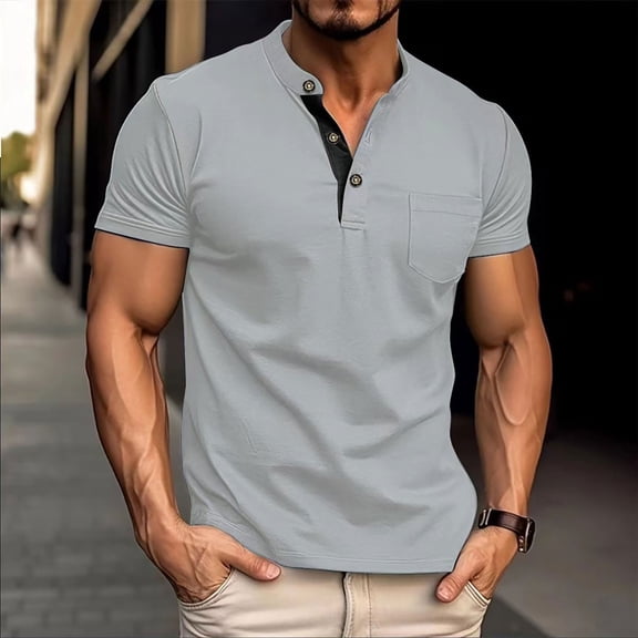 ZZwxWA Mens V Neck Short Sleeve Shirts Solid Breathable Casual Shirt Summer Everyday Wear Fit Clothing Button Stand-up Collar Tops