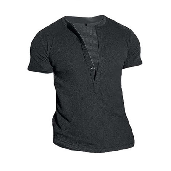 ZZwxWA Mens Waffle Henley Shirts with Placket Short Sleeve T-Shirt Stylish Casual 5 Button Slim Fit Tee Thermal Underwear Holiday Gift Finder