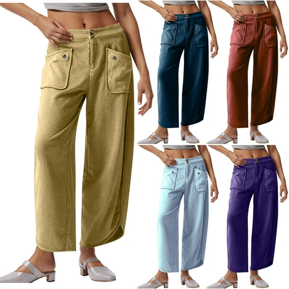 ZZwxWA Mid Rise Barrel Pant for Women Wide Leg Mid Waist Baggy Lounge Cropped Pants Y2k Streetwear Boyfriend Pocket Trousers