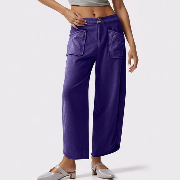 ZZwxWA Mid Rise Barrel Pant for Women Wide Leg Mid Waist Baggy Lounge Cropped Pants Y2k Streetwear Boyfriend Pocket Trousers
